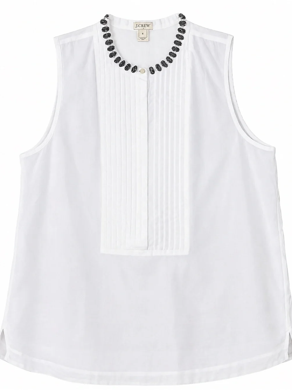 J. Crew White Sleeveless 100% Cotton Tank with Beaded Neckline SZ 4
